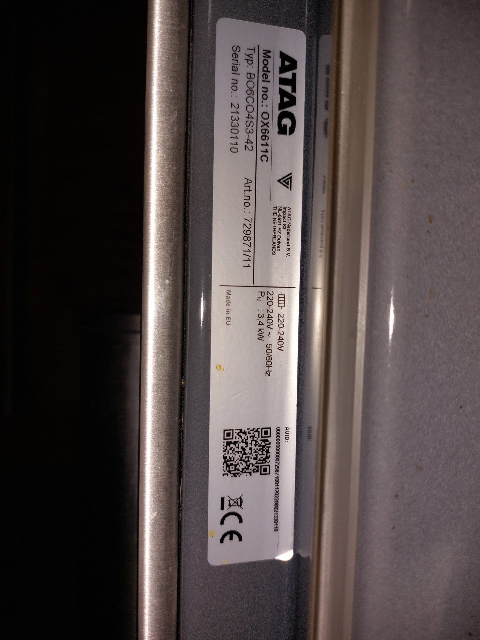 Atag oven inbouw ox6611c