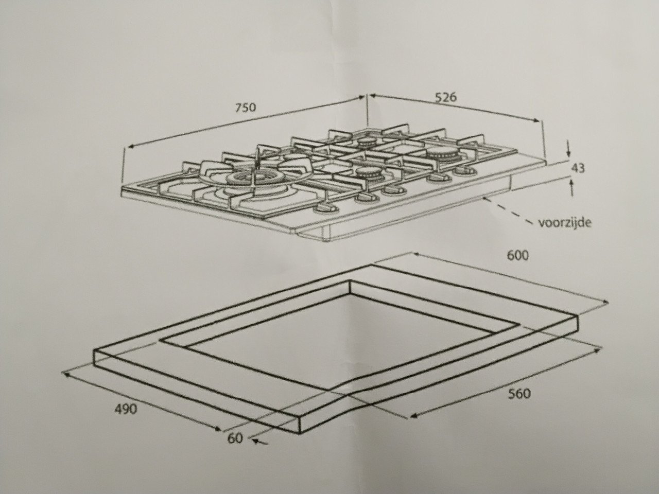 Mooie inbouw glasplaat 5 pitten inclusief nieuwe gasslang