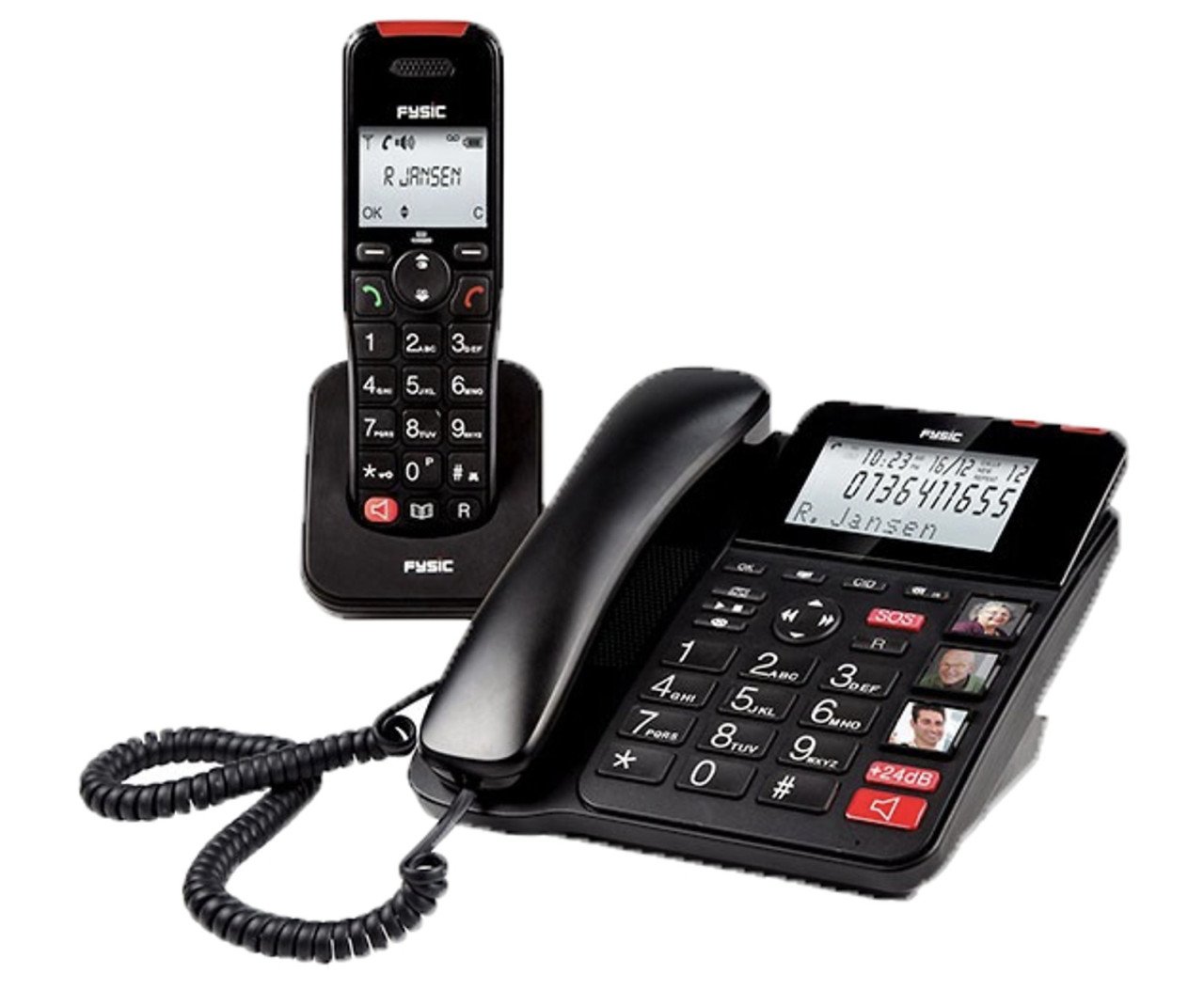 Senioren vaste telefoon met geheugen, antwoordapparaat, losse handtelefoon
