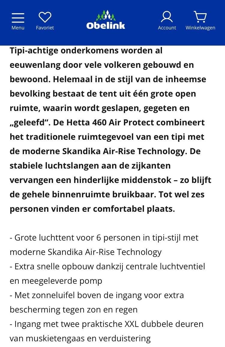 Skandika tipi tent hetta 460 bell air