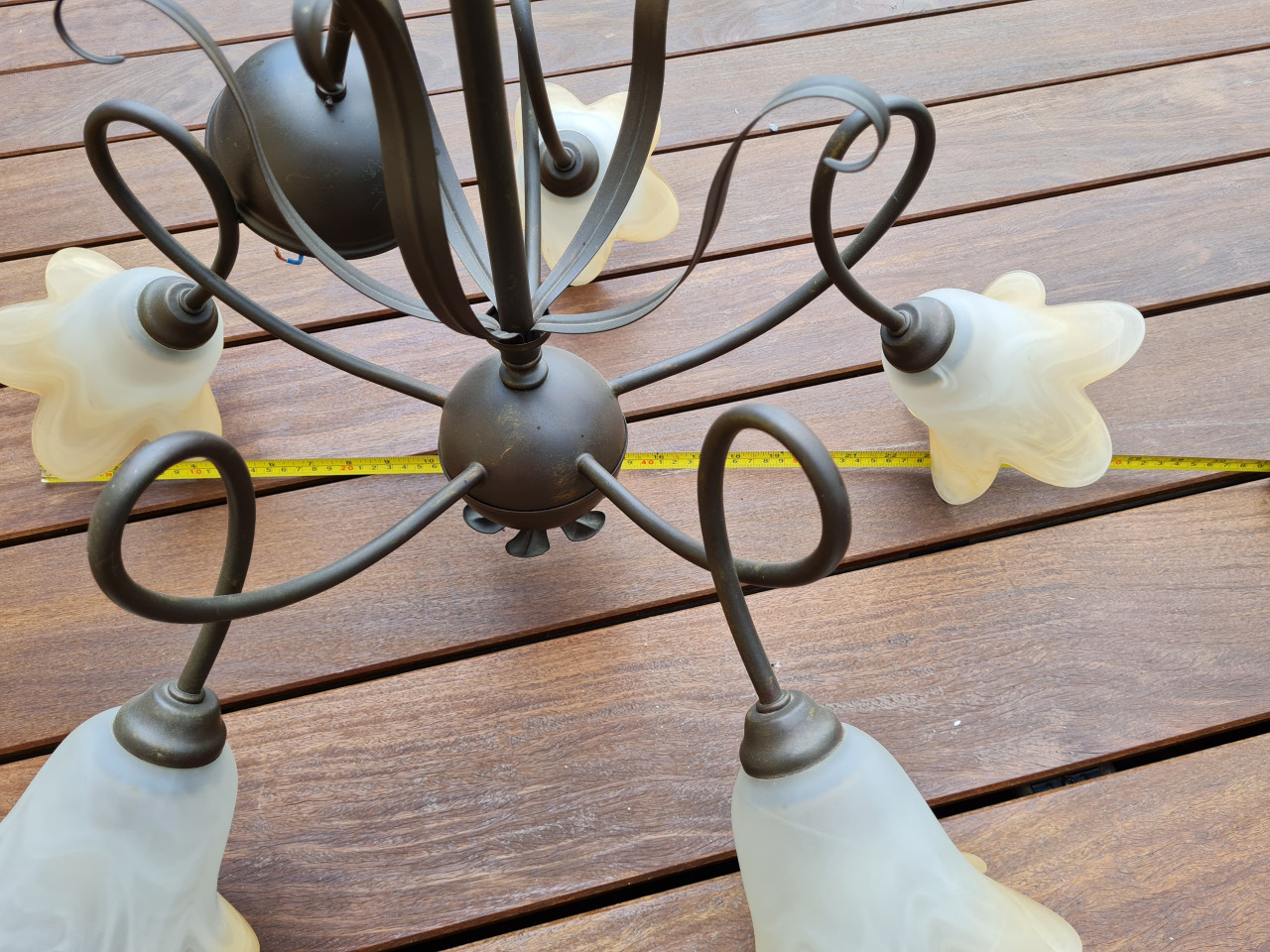 Antieke kroonluchter met 5 armen en bloemen ( Lucide)