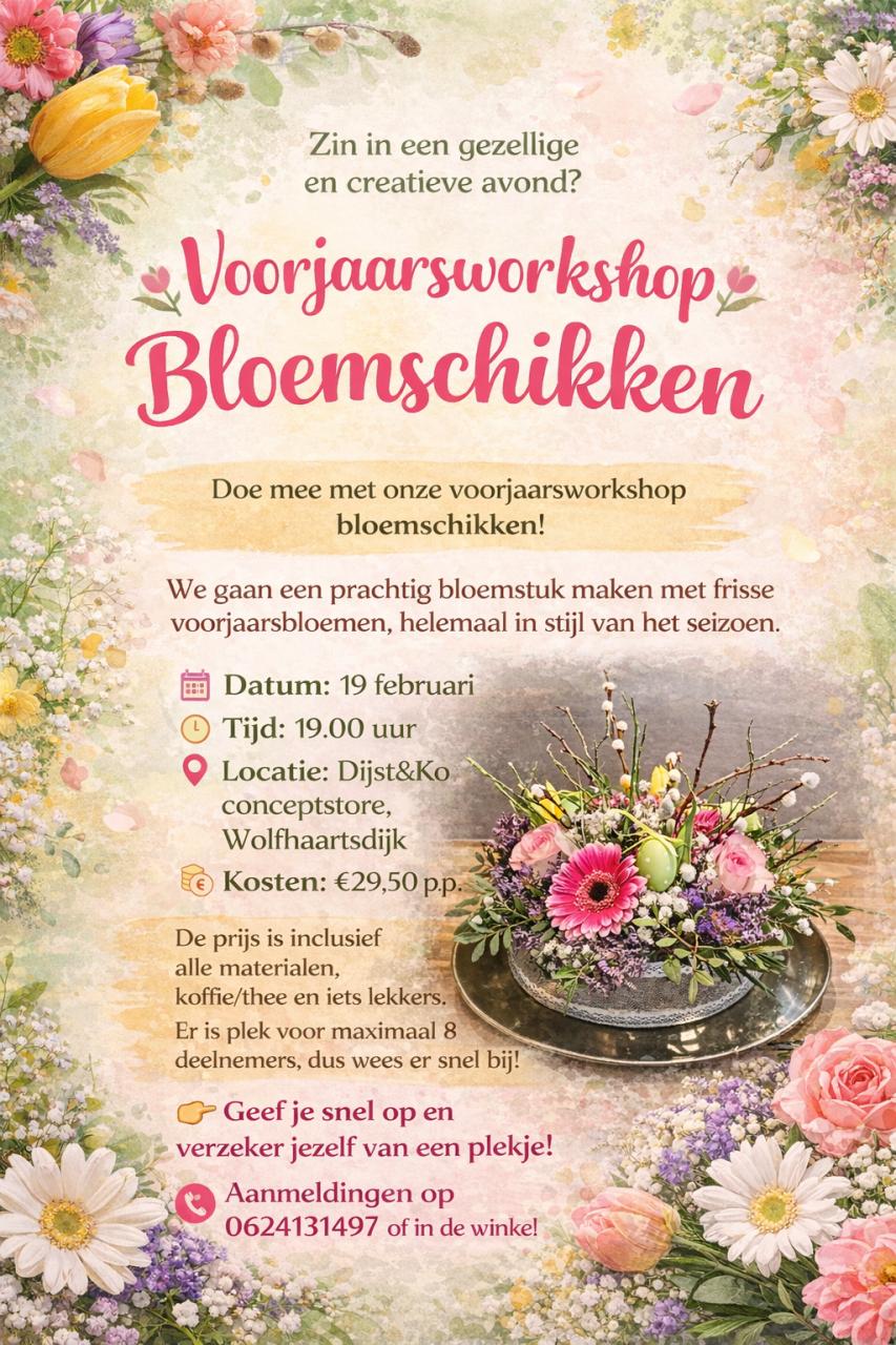 Workshop bloemschikken in Wolfhaartsdijk