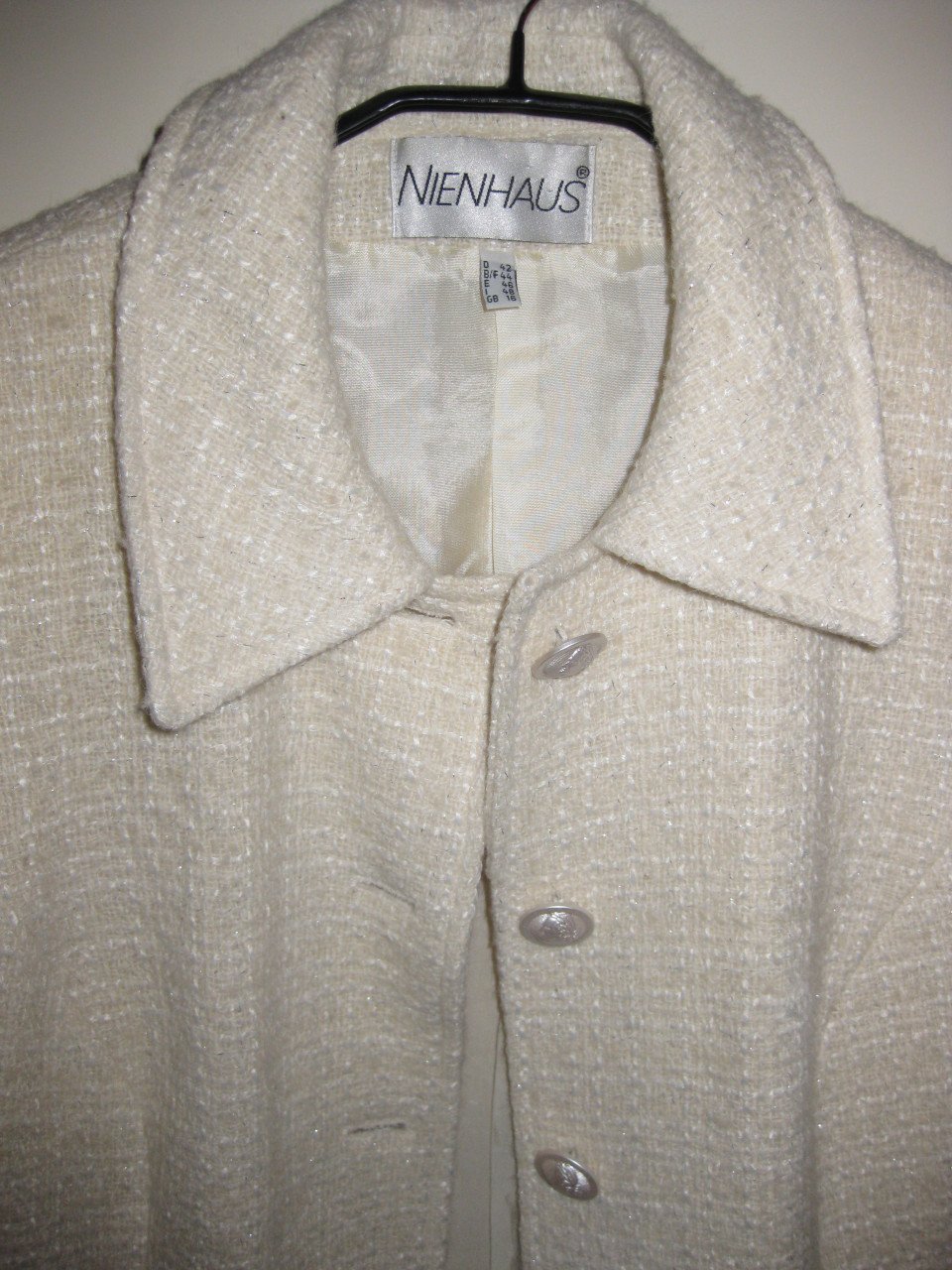 Vintage Jackie Kennedy stijl - Creme wolwit mantelpakje merk Nienhuis
