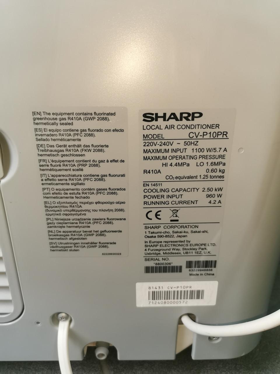 Mobiele aircounit  Sharp CVP10PR airco rvs-look