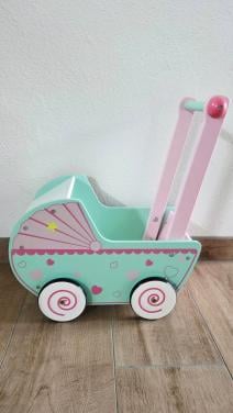 🎈Houten Poppenwagen in pastelkleuren