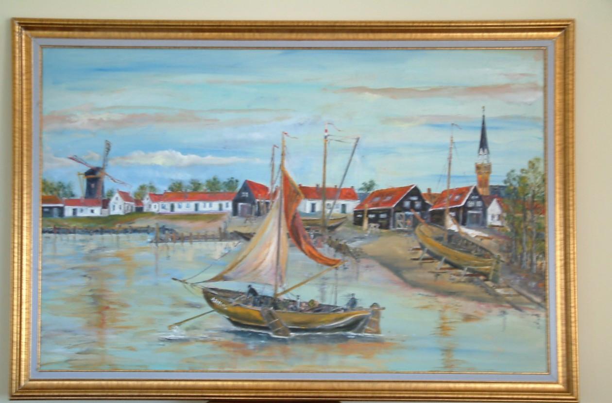 Op weg naar de visserij   Uit haven Arnemuiden met weinig wind  in kanaal