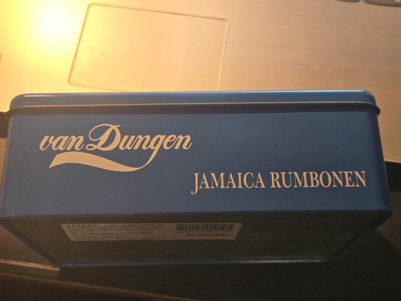 Vintage van Dungen Jamaica rumbonen blik vroege jaren '90, 18x12x6.5cm