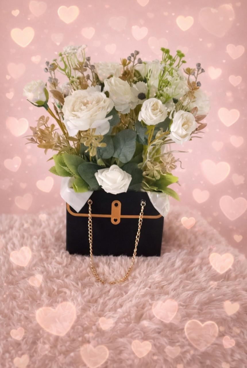 Prachtige kunst boeketjes in tasje