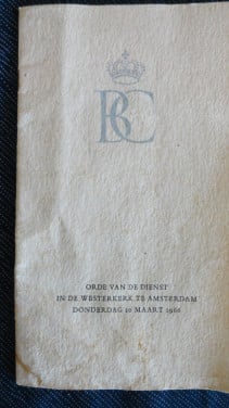 Huwelijk Beatrix en Claus Orde van dienst in de Westerkerk te Amsterdam op
