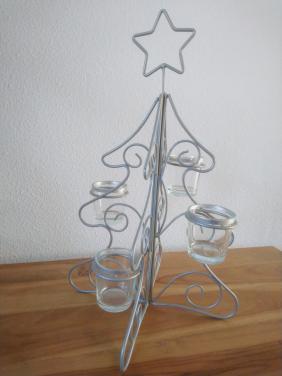 Metalen kerstboom met glazen waxinelichthouders, h 40 cm