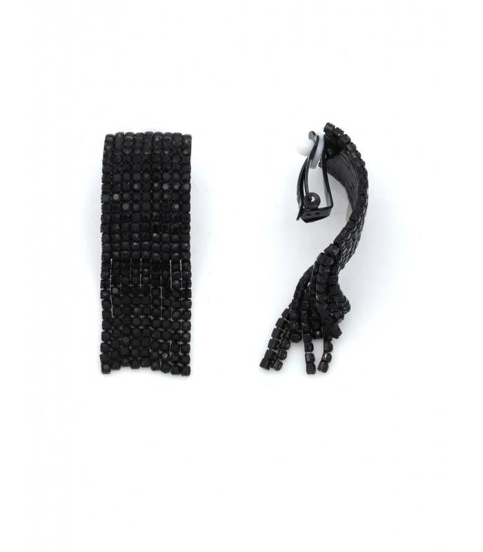 Oorclips met zwarte strass steentjes en rechthoekige vorm