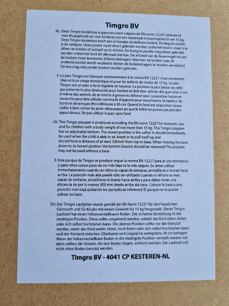 Timgro witte baby box