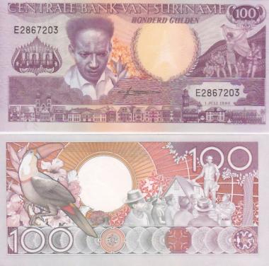 Biljet Suriname 100 Gulden 1986 UNC