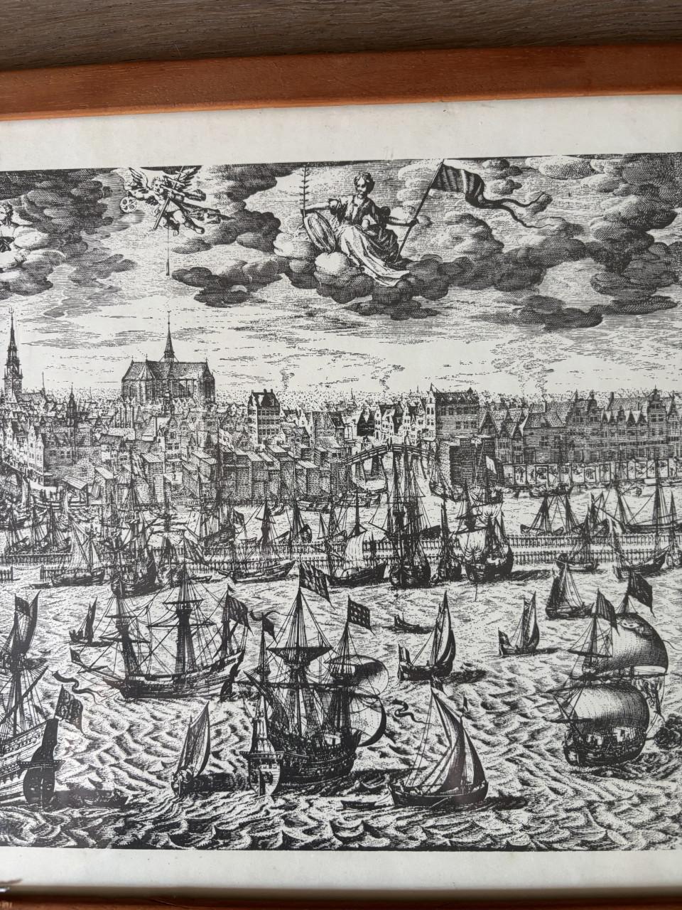 Historische gravure Amsterdams stadsgezicht 17e/18e eeuw