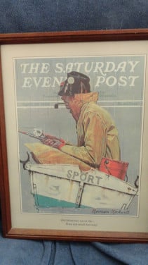 Norman Rockwell - Repro Old Fisherman. Ingelijst. Formaat 40 x 50 cm.