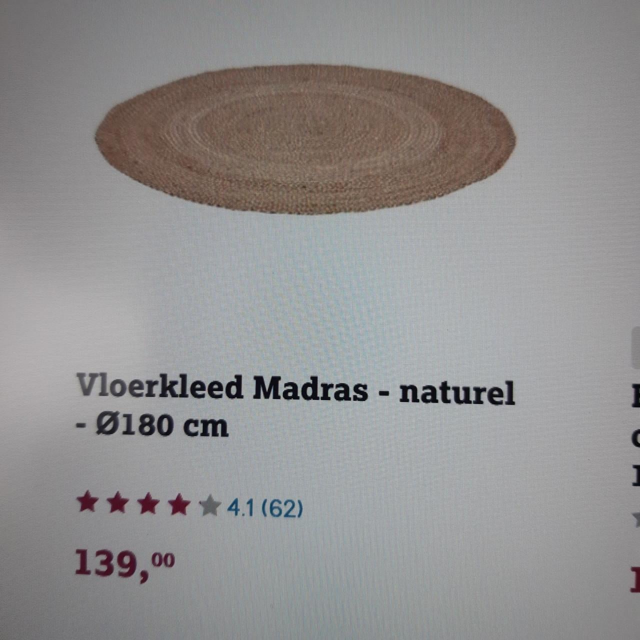 Vloerkleed Madras naturel jute, rond, doorsnede 180 cm.