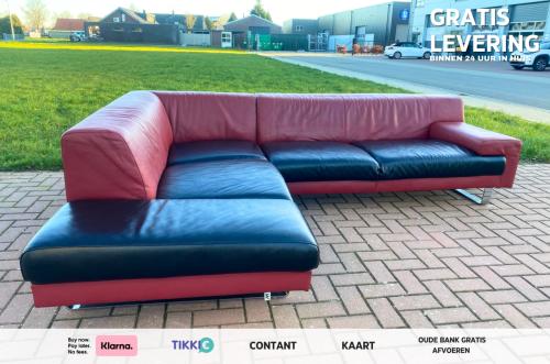 GRATIS LEVERING HEEL NL Montel Hoekbank Van Echt Leer in Rood en Zwart