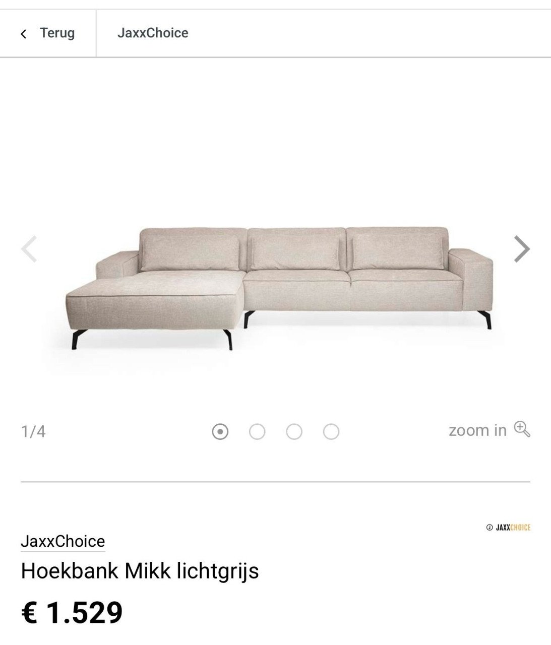 Zeer nette lichtgrijze hoekbank van JaxxChoice