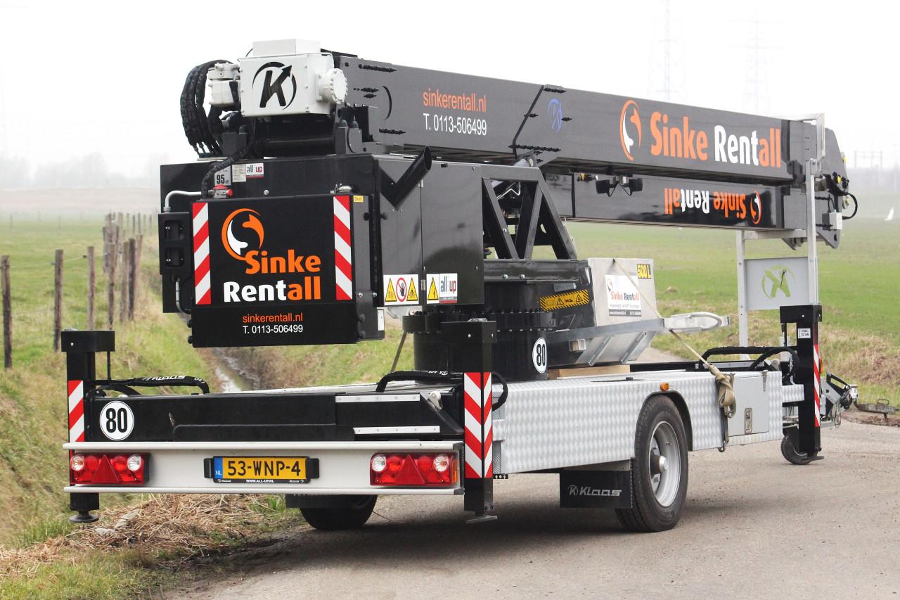 Aanhangerbouwkraan Klaas te huur! 30m hoog, 17,5m zijdelings bereik