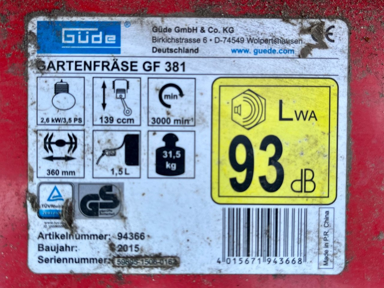 Tuinfrees benzine Güde GF 381