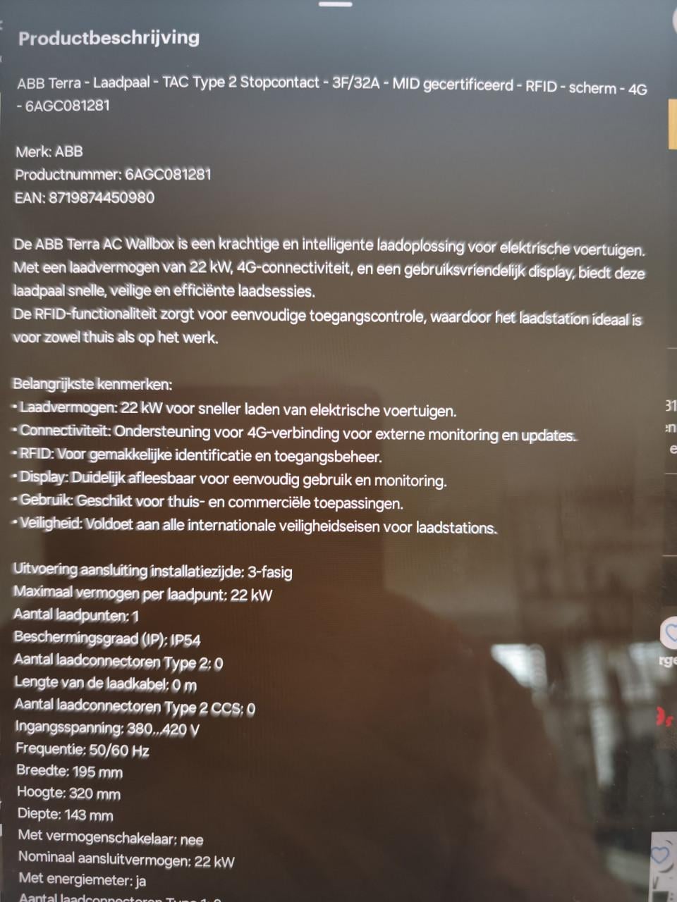 ABB laadpaal, 22kW nieuw in doos. Super product.