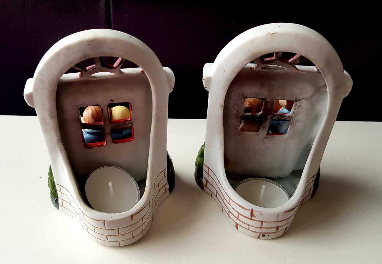 2 vintage kersttafereeltjes van steen, 15x9½ cm