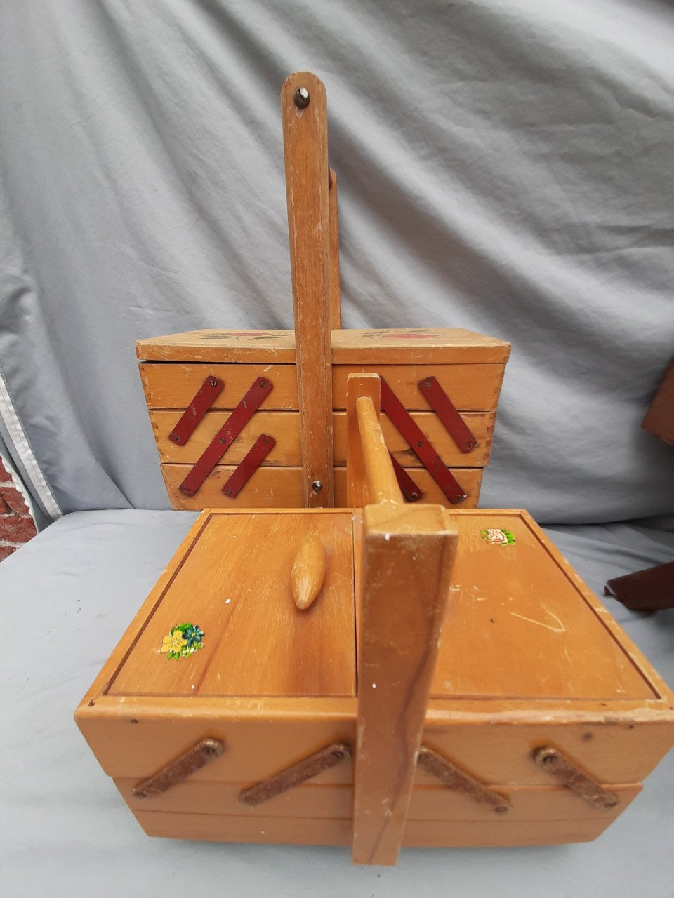 3 oude houten naaidozen