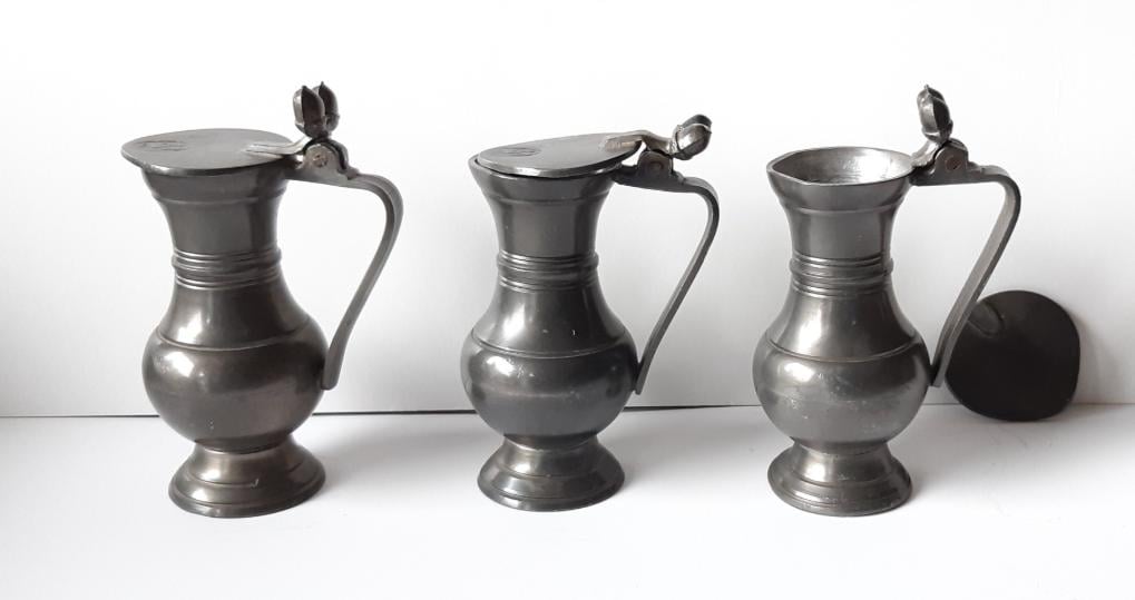 3 kleine tinnen eikel kannetjes