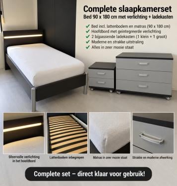 Complete slaapkamerset – bed 90x180 + 2 ladenkasten