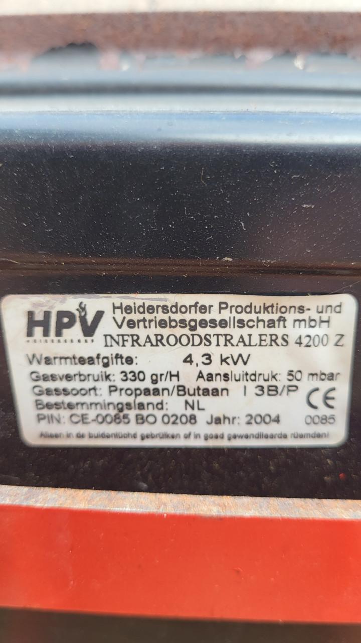 Gaskachel Infrarood straler incl slang en gasdrukregelaar