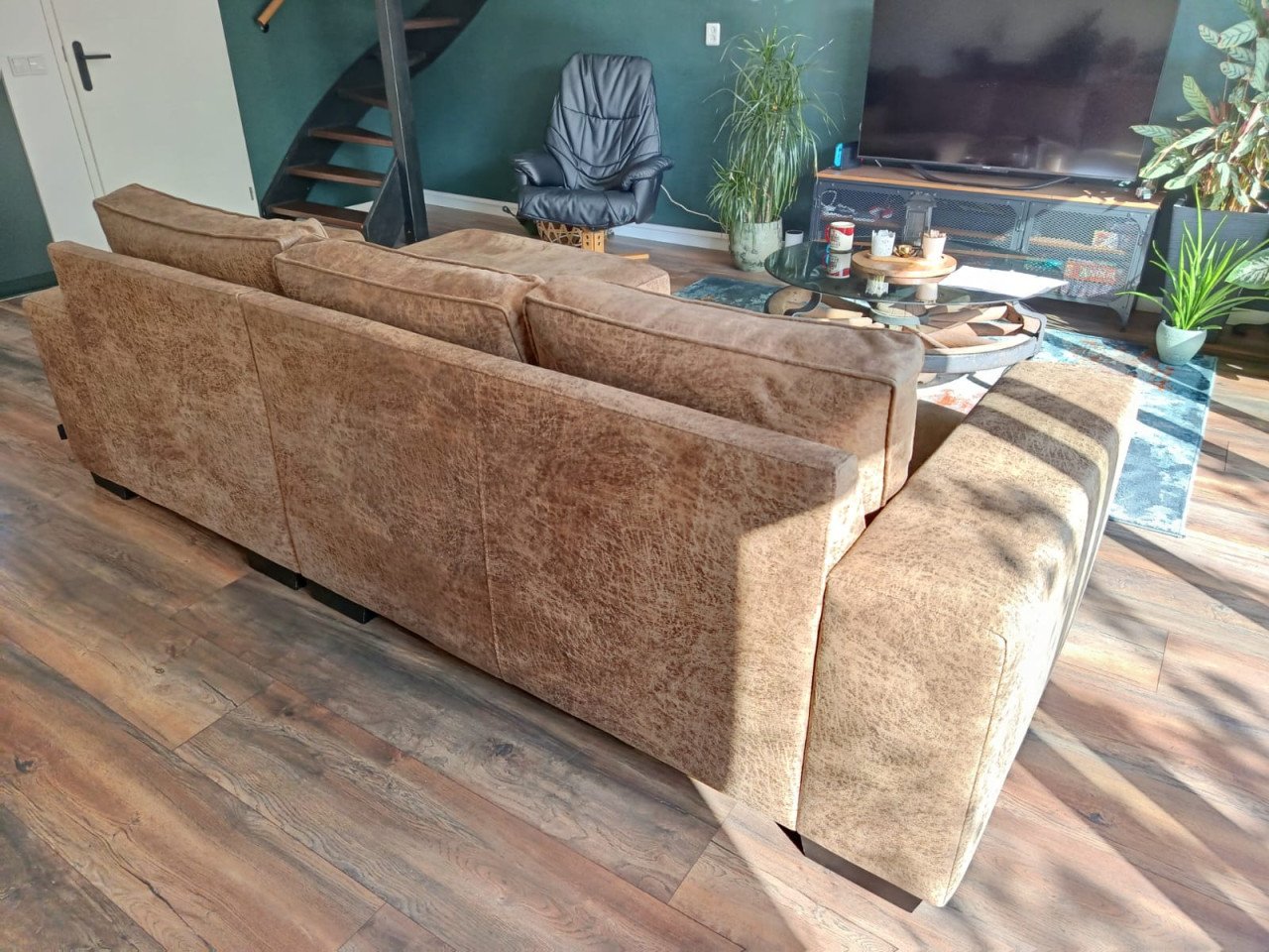 Bruine hoekbank met chaise longue