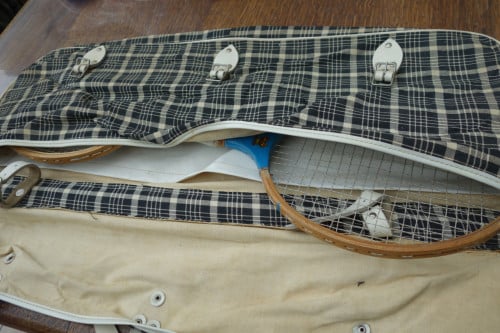 Originele katoenen vintage geruite tas voor tennisracket