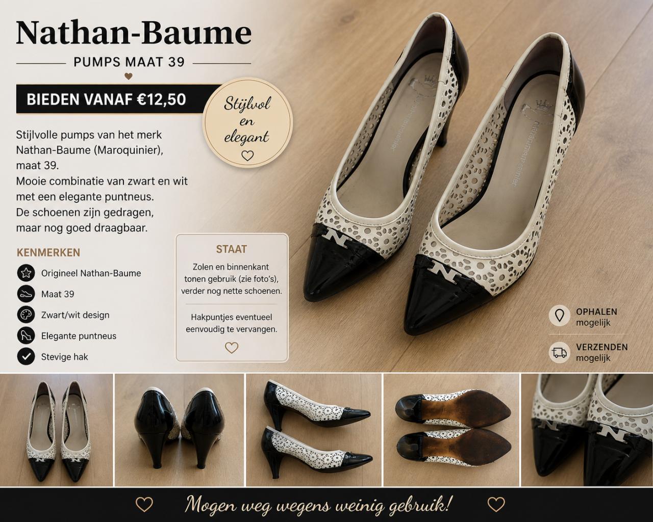 👠Nathan-Baume pumps maat 39 – zwart/wit | bieden vanaf €12,50