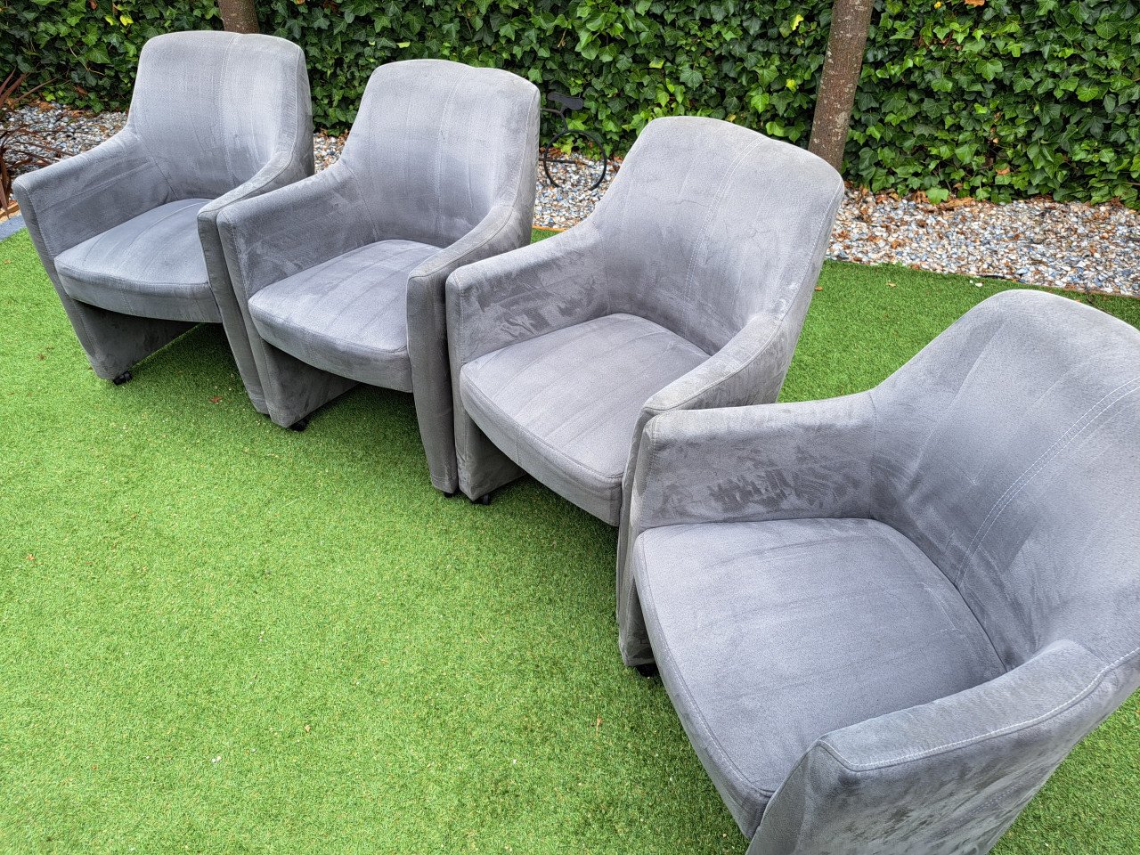 Set van 4 stoffen eetkamerstoelen