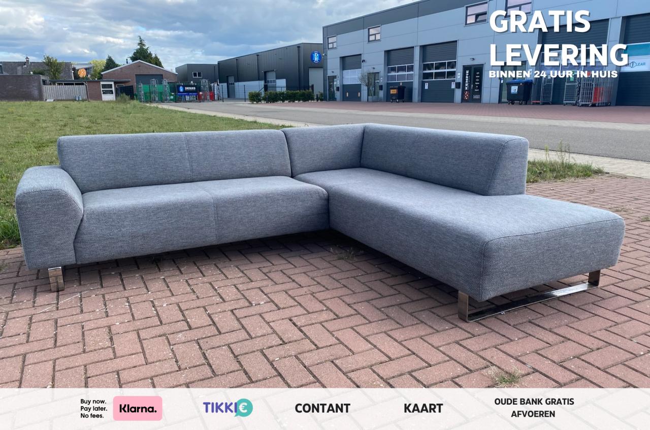 Moderne grijze stoffen hoekbank–Diep comfort–Ruime lounge–Gratis levering