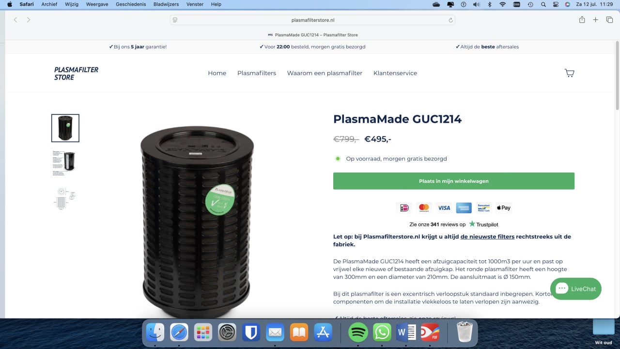 PLASMA filter voor afzuigkap