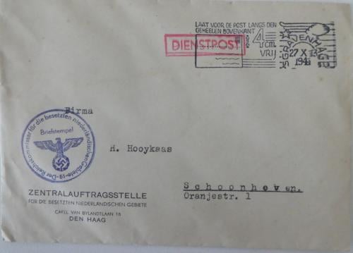 Envelop – 1941 – Zentralauftragsstelle, den Haag WW II