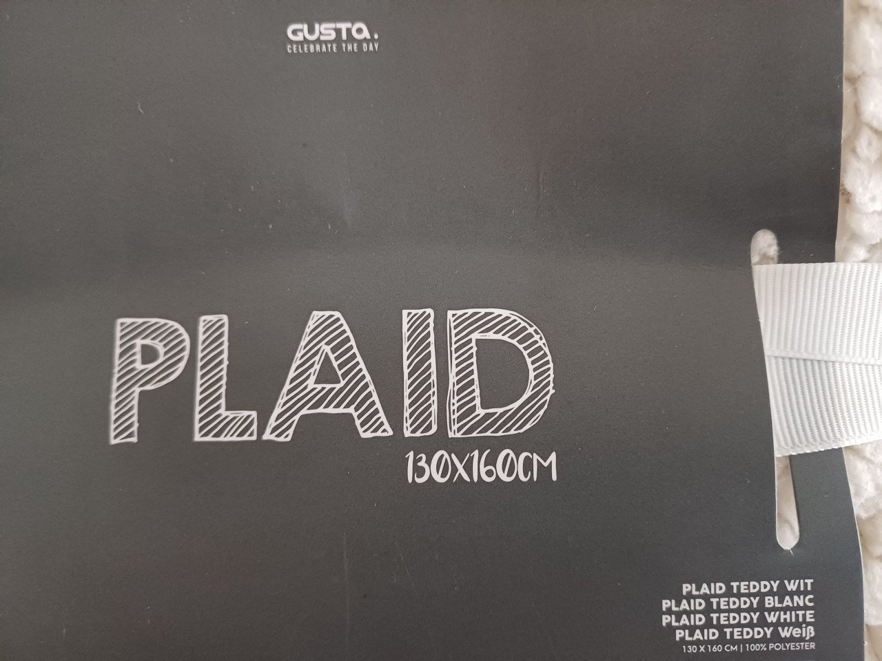 NIEUW: GUSTA PLAID TEDDY WIT 130 x 160 cm (polyester)