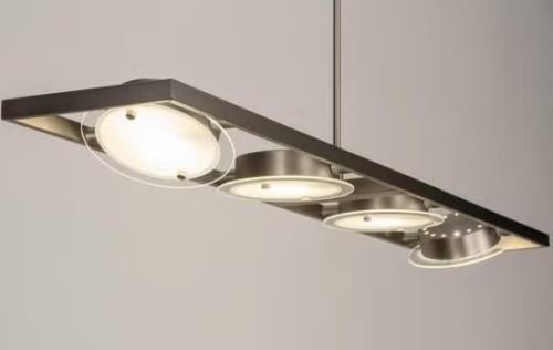 Moderne hanglamp met 4 spots - Geborsteld metaal en glas