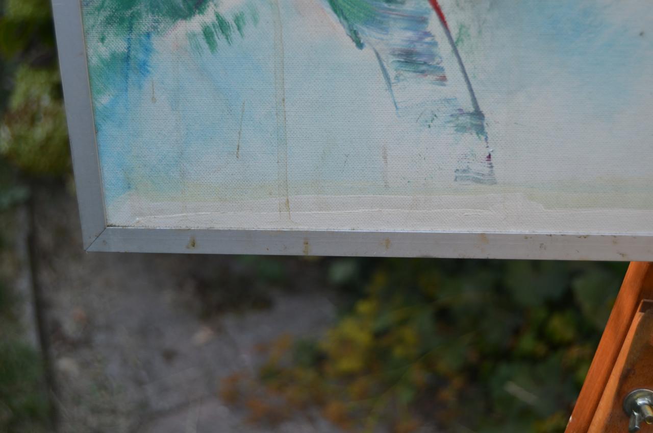 Abstract olie op board Maria Rijntjes de Leeuw (gesign.)