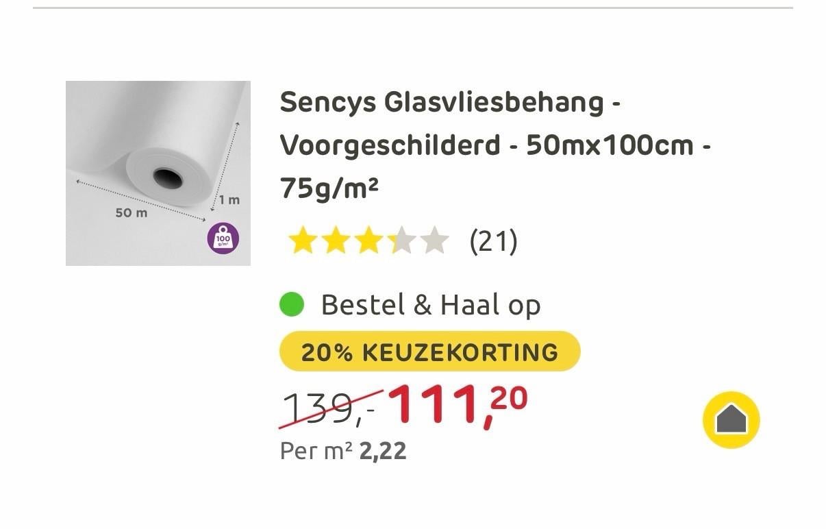 Glasvliesbehang - 50mx100cm