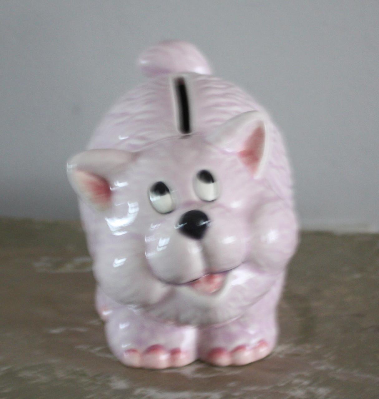 Leuk stenen lichtpaarse spaarpot kat