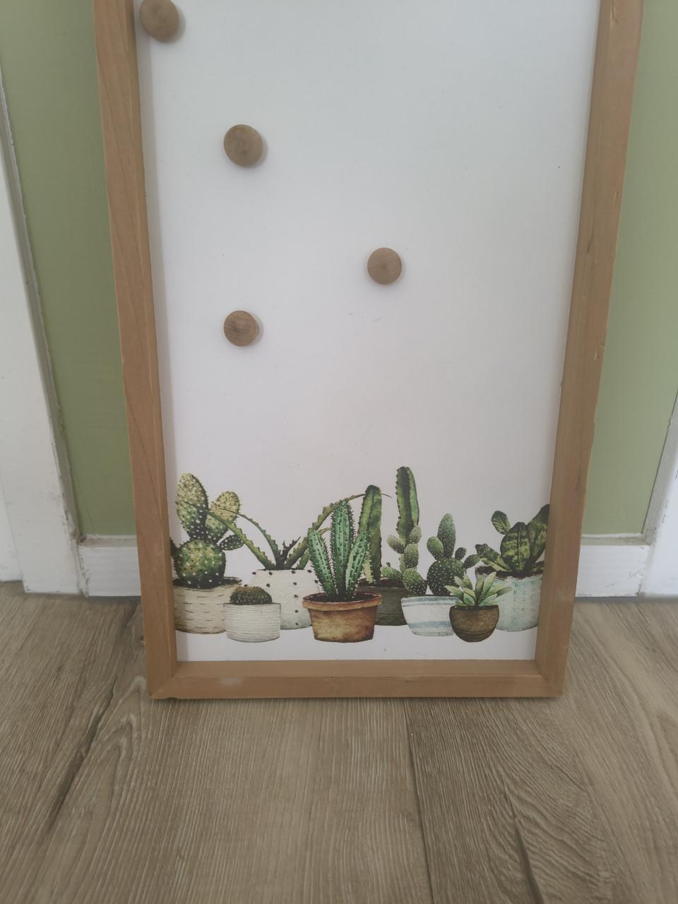 Prachtig houten magneetbord, memobord met cactus print.
