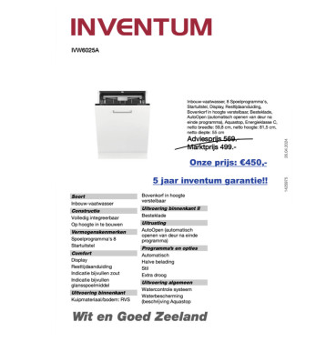 Inventum inbouwvaatwasser - 5 jaar Inventum garantie (Nieuw/outlet)