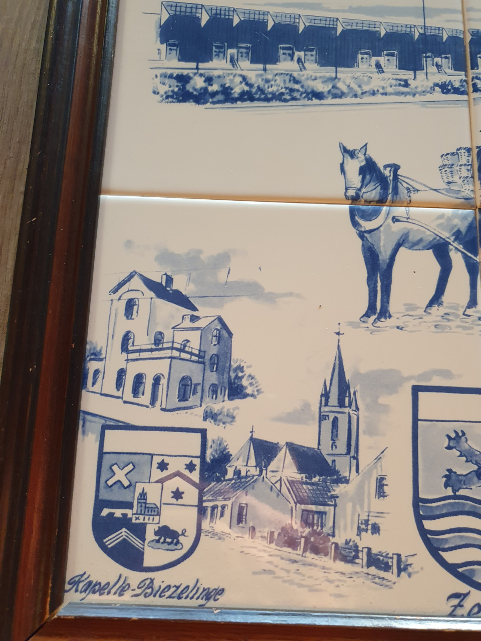Prachtig zeeuws TEGELTABLEAU IN HOUTEN LIJST 6 tegels...