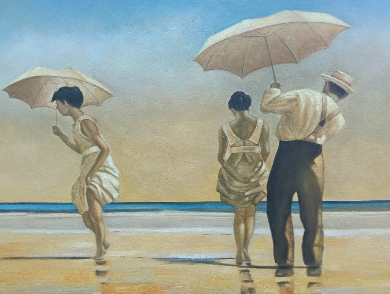 Fraai schilderij "Mad Dogs" van Jack Vettriano in zgstaat!