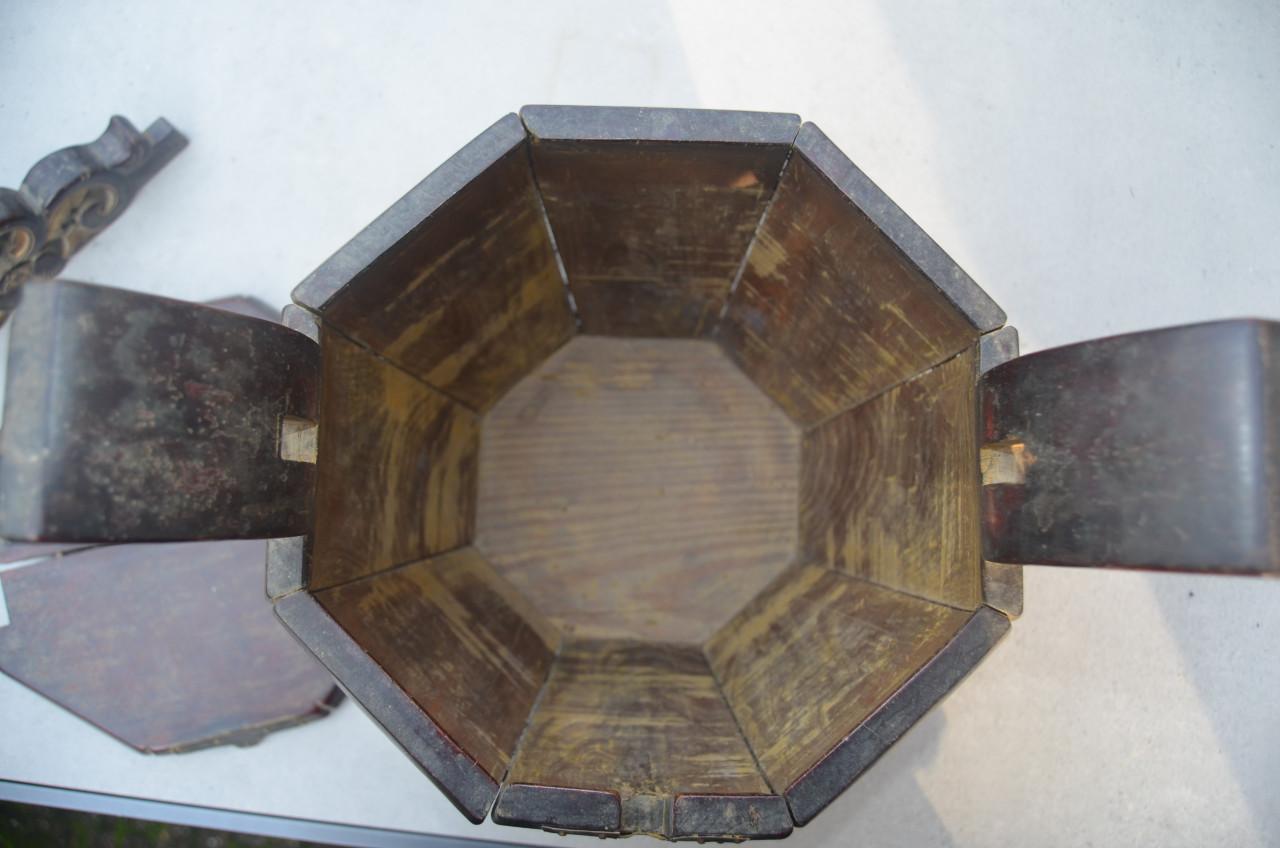Chinese houten theepothouder octagonaal, gesneden, hout