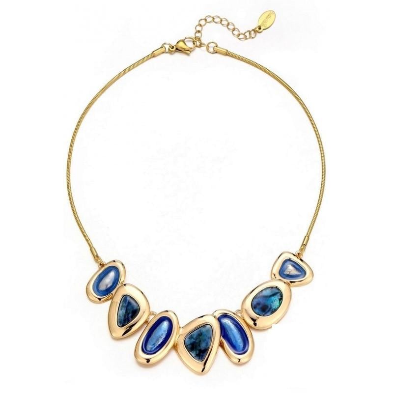 Halsketting goudkleurig en marineblauwe parelmoer inleg