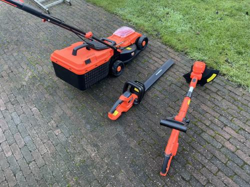 Elektrische grasmaaier, heggenschaar en trimmer