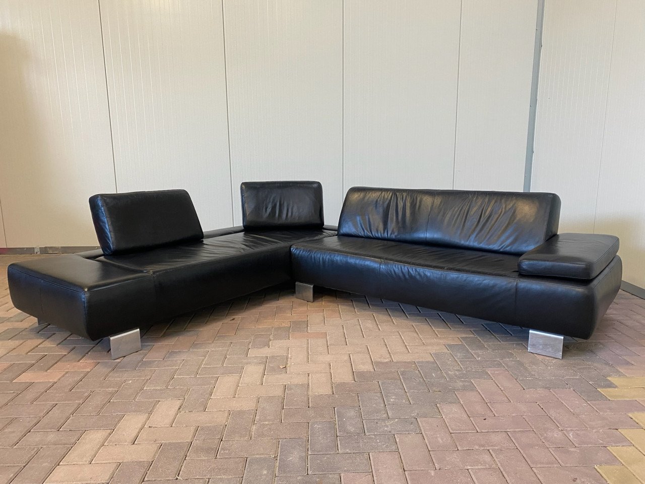 GRATIS LEVERING HEEL NL Montel Zwarte Echt Leer Hoekbank